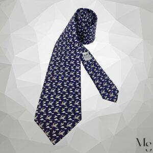 HERMES PARIS 5396 OA Blue Whimsical Flying Reindeer Silk Tie 60”- 3.75" NWT